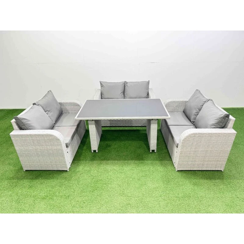 Image of Fimous 6 Seater Patio Garden Furniture Sets with Light Grey Light Grey Unisex
