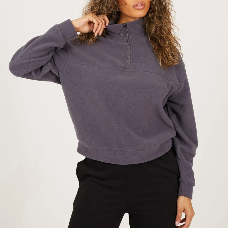 Image of Brave Soul BS Womens Mid Zip High Neck Fleece Sweatshirt Charcoal female 14 (L)
