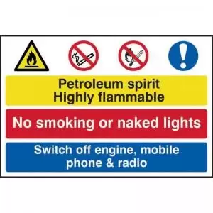 Image of Petroleum Spirit No Smoking Switch Off Engine; Mobile’ Sign;