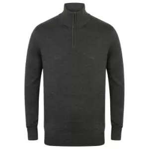 image of Henbury Mens 1/4 Zip Long Sleeve Jumper (S) (Grey Marl)