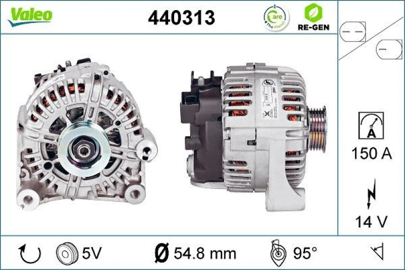 Image of VALEO 440313 Generator Alternator Charging Current: 150A, Voltage: 14V, REMANUFACTURED PREMIUM Alternator (4)