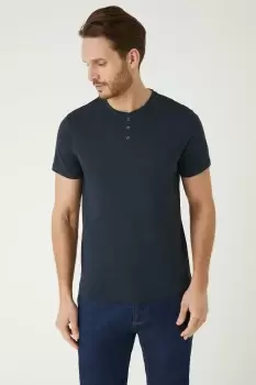 Image of Mens Navy Grandad Neck T-Shirt