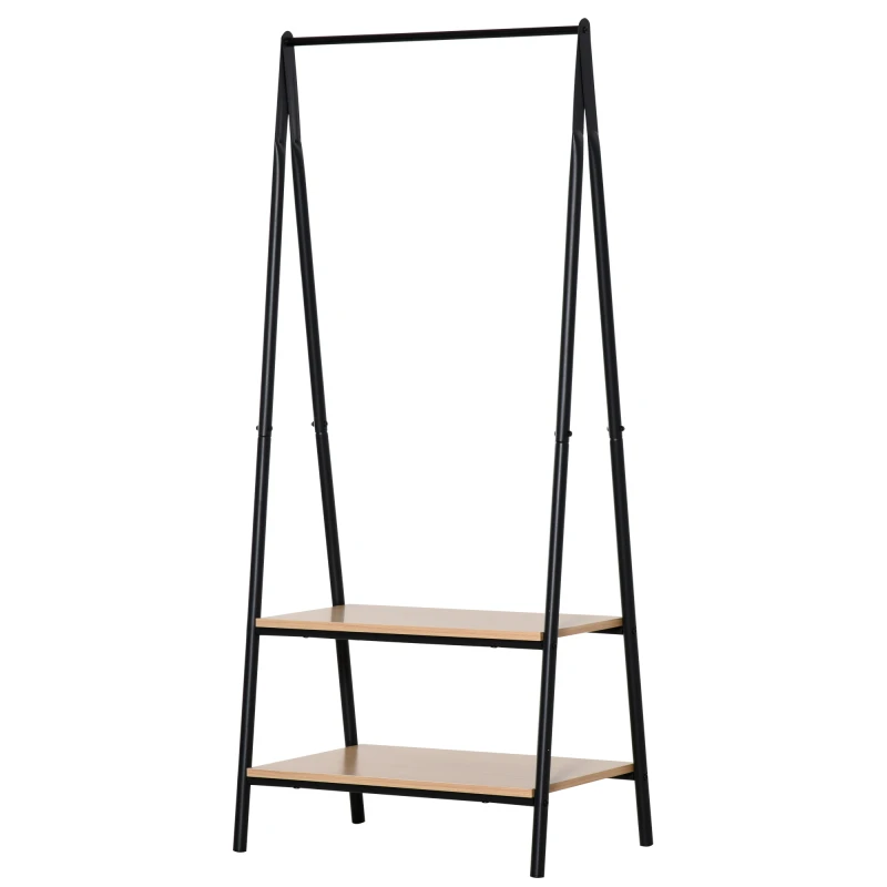 Image of HOMCOM Garment Rack: Freestanding Metal Rail with 2-Tier Shelves, Bedroom & Entryway Storage, Black Aosom UK