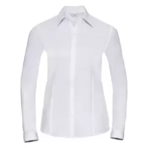 image of Russell Ladies/Womens Herringbone Long Sleeve Work Shirt (M) (White)