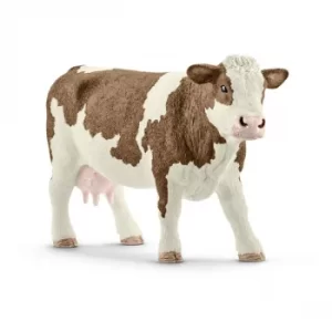 Image of Schleich Farm World Simmental Cow Toy Figure- White/Brown