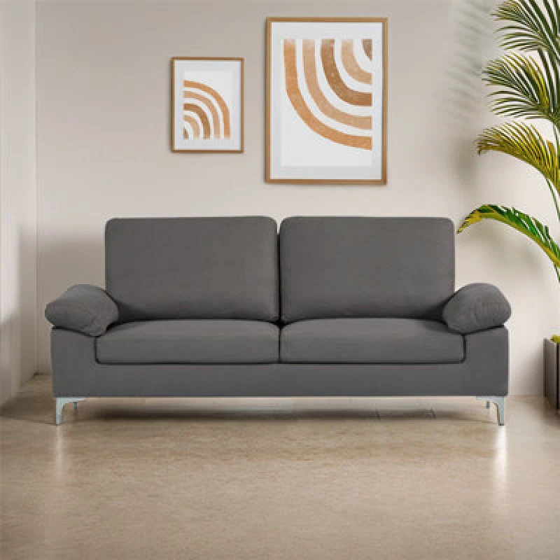 Image of KOSY KOALA KOSY KOALA Modern Two Seater Sofa Grey Fabric with Chrome Feet - Comfortable Couch with Cushion for Living Room, Bedroom or Office Grey One