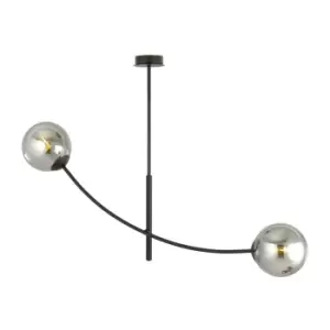 Image of Hunter Black Globe Multi Arm Semi Flush Ceiling light with Graphite Glass Shades, 2x E14