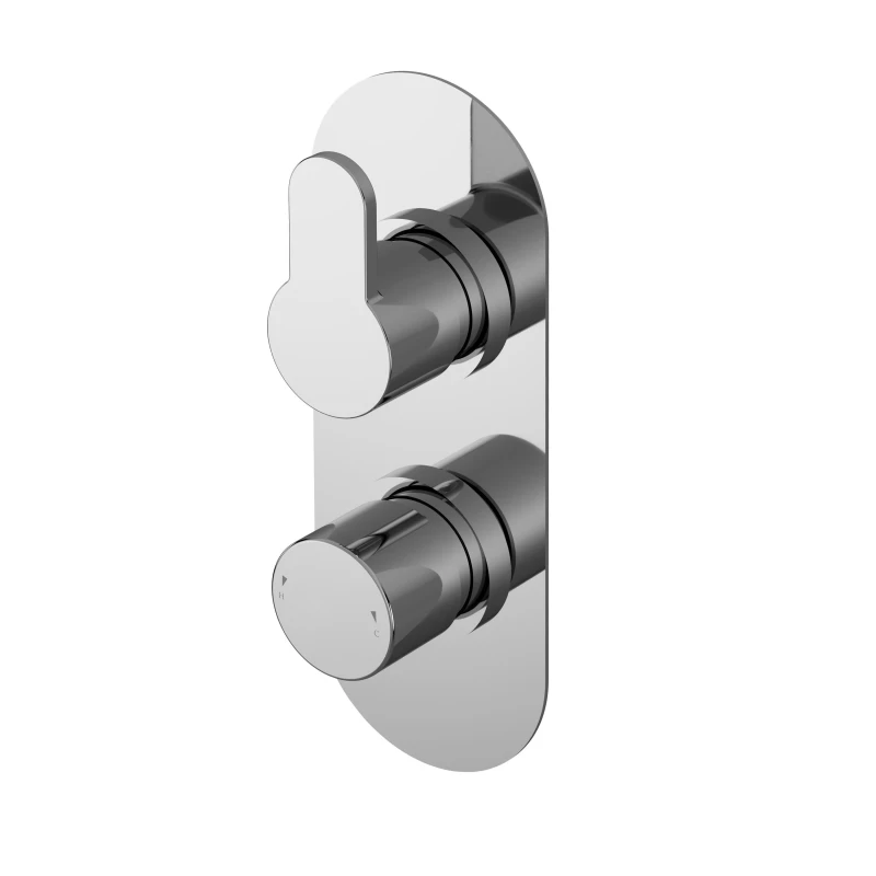 Image of Balterley Pride Round Twin Shower Valve with Diverter 2 Outlets - Chrome in Silver Silver Unisex