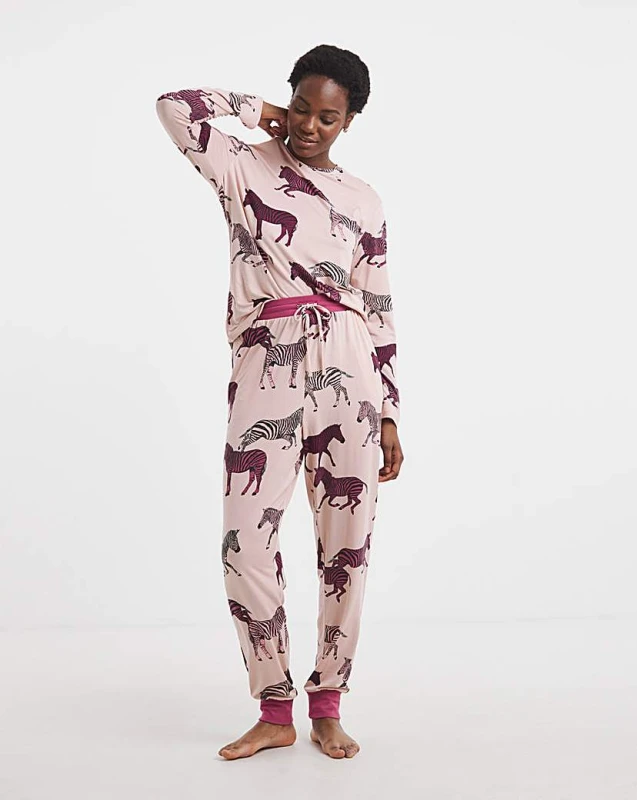 Image of Chelsea Peers Chelsea Peers Crew Neck PJ Set Zebra Print - Chelsea Peers - Size: 26 Zebra Print Female 26 NH47109