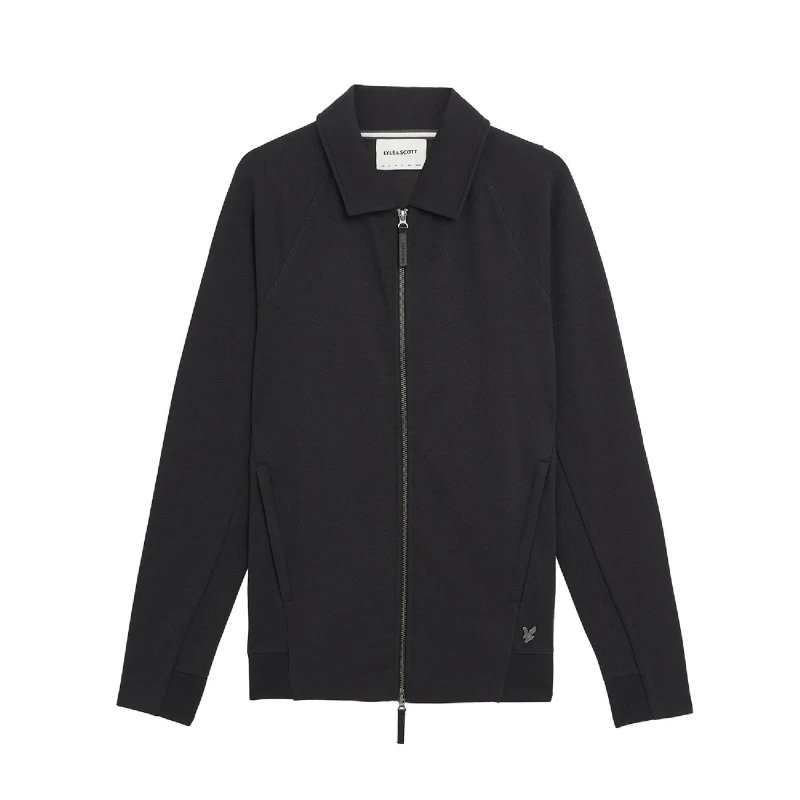 Image of Lyle and Scott Diagonal Interlock Collared Zip Through Black male XS
