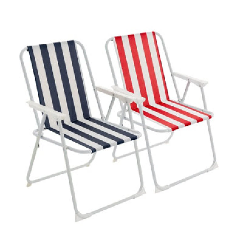 Image of Harbour Housewares Folding Metal Beach Chairs Blue/Red Stripe Pack of 2 Multi
