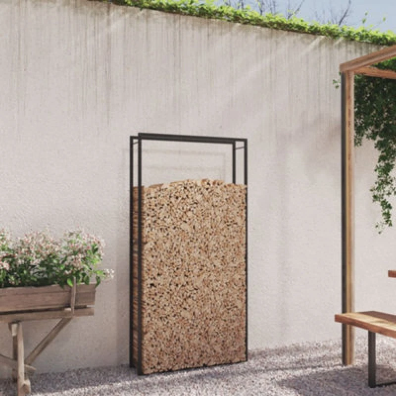 Image of Vidaxl Firewood Rack Matt Black 110X28X214cm Steel Firewood Racks