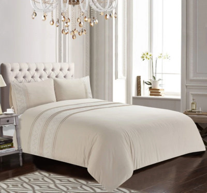 Image of Rapport Home Charlotte Embroidered Polyester Floral Duvet Cover Set with Pillowcase in Natural Size: King Natural Unisex King