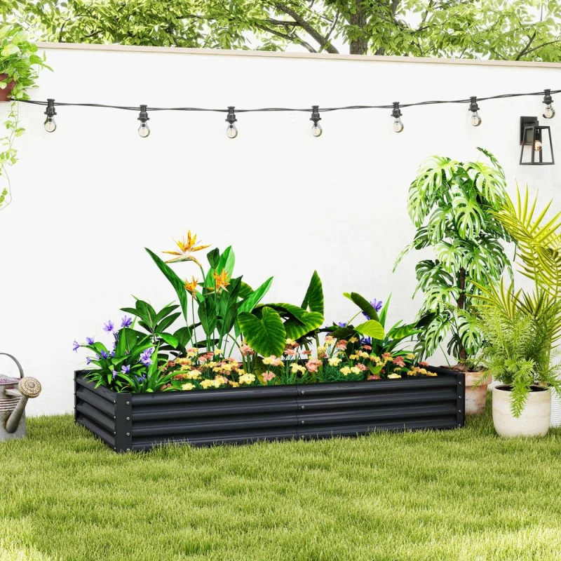 Image of OUTSUNNY Galvanised Raised Garden Bed, Raised Planter, Dark Grey Dark Grey Unisex