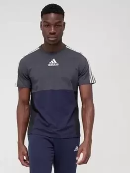 Image of adidas Colourblock T-Shirt - Grey/Navy Size M Men