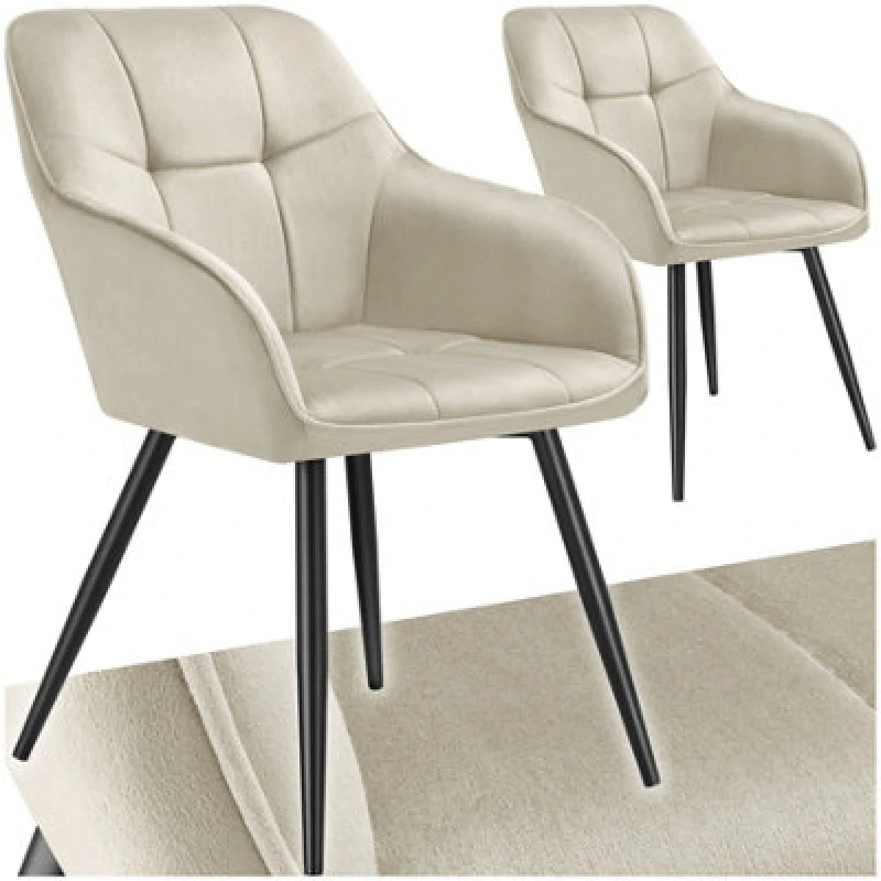 Image of Tectake Set Of 2 Dining Chair Marilyn - Velvet Look, Quilted Pattern - Cream/black