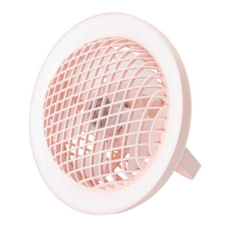 Image of Happy Homewares Soft Pink Rechargeable 3 Speed Desk Fan With LED Dimmable Ring Light