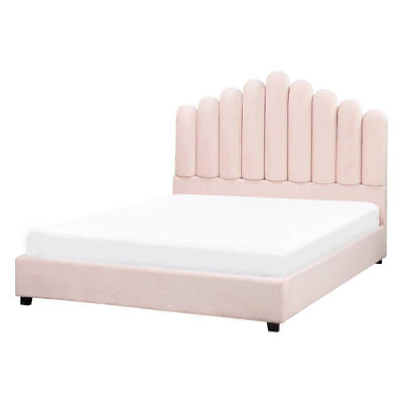Image of Beliani Bed Velvet Vincennes 140 X 200 Cm (Eu Double) Pastel Pink
