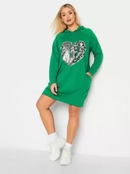 Image of Yours Hooded Printed Sweat Dress - Green, Size 18, Women