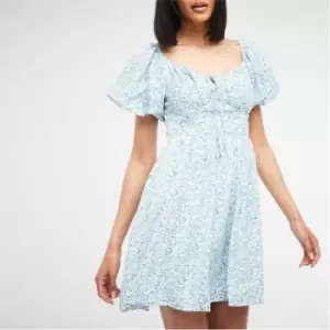 image of Missguided Floral Print Puff Sleeve Milkmaid Mini Dress - Multi