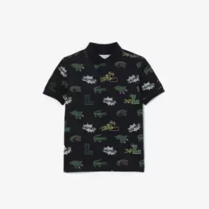 Image of Kids' Lacoste Holiday Comic Effect Crocodile Print Polo Shirt Size 10 yrs Navy Blue