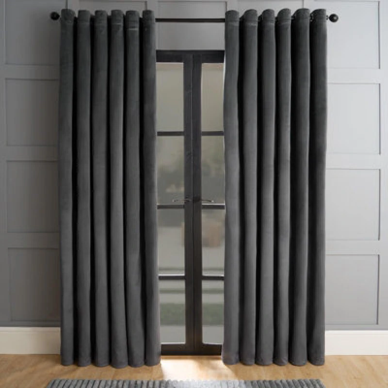 Image of OHS OHS Thermal Matte Velvet 2 Pair Ready Made Eyelet Curtains in Charcoal Size: 117cm width x 137cm drop Charcoal 117cm width x 137cm drop Unisex 5
