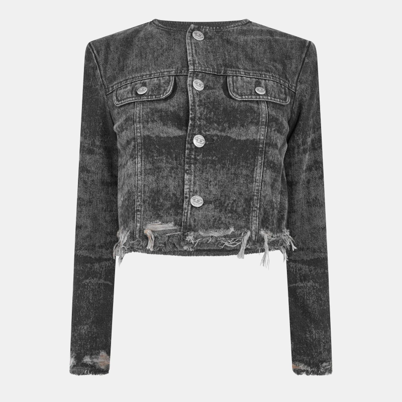 Image of Diesel Womens De-Graffy-Fsh Cropped Cotton Long Sleeve Collarless Denim Jacket 02 female 8
