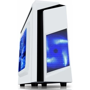 image of CiT F3 White Micro-ATX Case With 12cm Blue LED Fan & Black Stripe