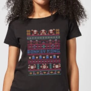 image of Nintendo Donkey Kong Retro Black Christmas Womens Christmas T-Shirt - Black - S