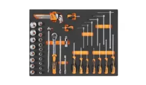 image of Beta Tools MB47 48pc 1/2"D Socket & Screwdriver Set Soft Tray for Tool Chest C35