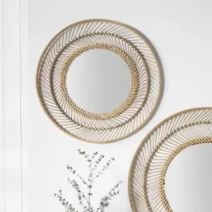 Bamboo Small Round Wall Mirror 70cm Natural