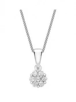 Image of Love DIAMOND 9ct White Gold 10 Point Diamond Cluster Pendant Necklace, One Colour, Women