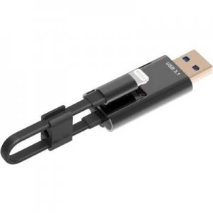 image of ednet Smart Memory External memory card reader Black USB 3.1, Apple Lightning, microSD