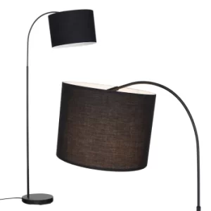 Image of Curva Floor Lamp in Black with Large Black Shade