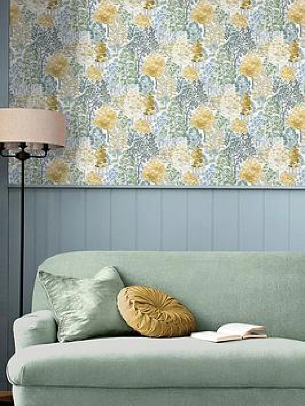 Image of Laura Ashley Bernwood Ochre Yellow Wallpaper Wallpaper One Size Yellow 42144613000