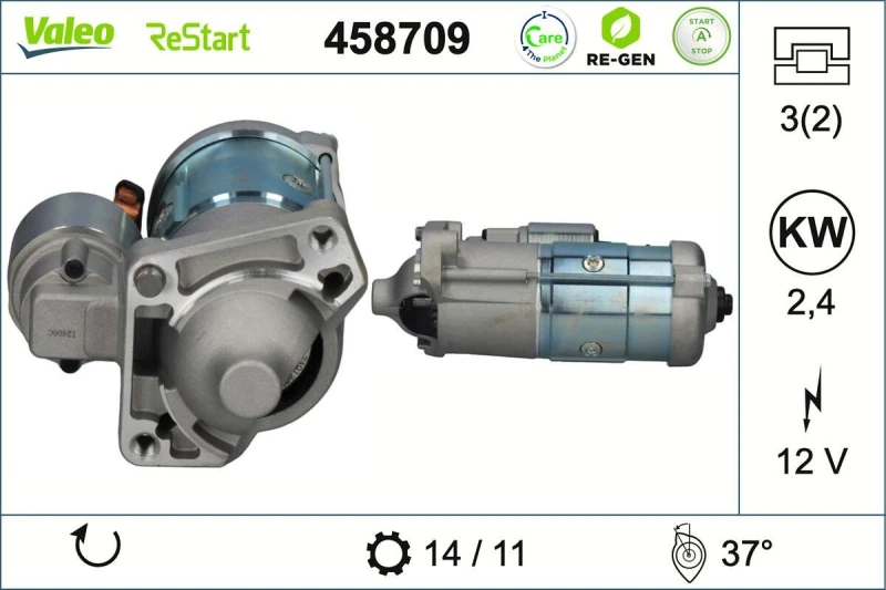 Image of VALEO 458709 Starter motor STOP&START REMANUFACTURED, 2,4kW, 12V Starter (2)