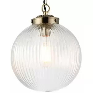 Image of Hanging Ceiling Pendant Light brass & ribbed glass Round Lamp Shade Bulb Holder