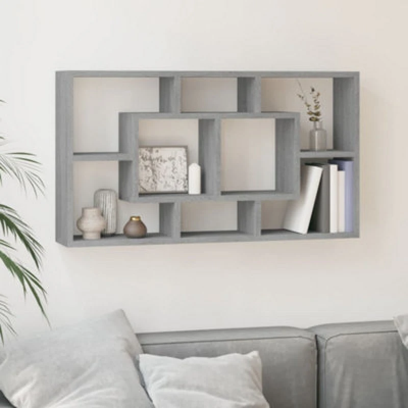 Image of Vidaxl Wall Display Shelf 8 Compartments Grey Sonoma, Grey 342593