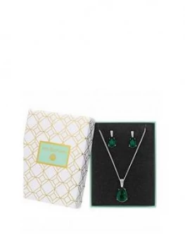 image of Jon Richard Silver Plated Emerald Crystal Pear Drop Set