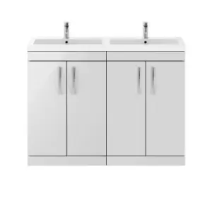 Image of Nuie Athena 1200 Floor Standing 4-door Vanity & Polymarble Double Basin - Gloss Grey Mist