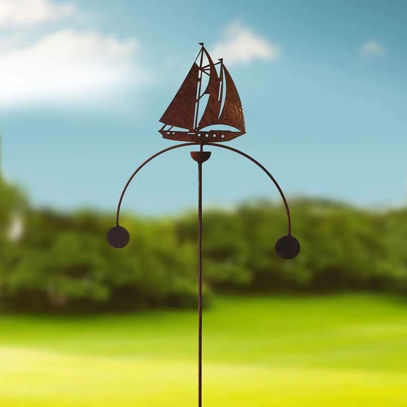 Image of Sailing Boat Wind Rocker Double Bare Metal/Ready to Rust - Steel - W54 x H148.5cm PoppyforgeSAILINGBOATWINDGR13