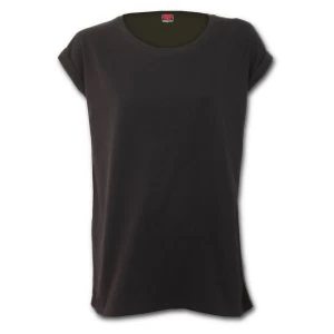 Image of Urban Fashion Turnup Sleeve Loosefit Tee Womens Medium Short Sleeve Top - Black