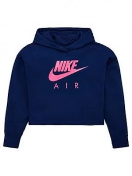 image of Nike Sportswear Air Older Girls Overhead Cropped Hoodie - Navy