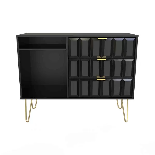 Image of Welcome Furniture Ready Assembled Cube 3 Drawer TV Unit In Deep Black
