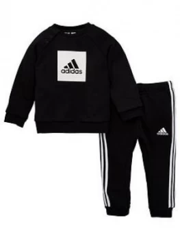 Image of Boys, adidas Infants 3 Stripe Logo Sweatshirt and Joggers Set - Black, Size 0-3 Months