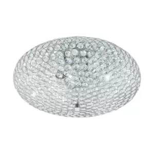 Image of Flush Ceiling Light Colour Chrome Plated Shade Clear Crystal Bulb E27 3x60W