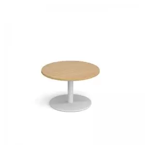 image of Monza circular coffee table with flat round white base 800mm - oak