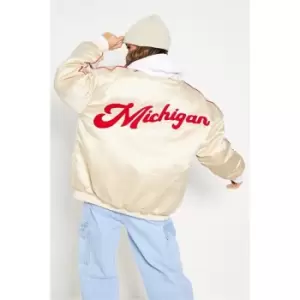 Image of I Saw It First Oversized Satin Bomber Jacket - Brown