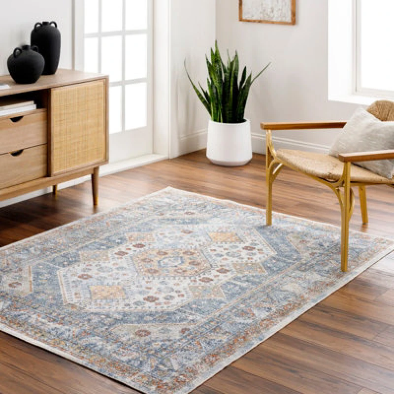 Image of Livabliss Machine Washable Oriental Boho Denim Alka Area Rug 160 X 213cm - Easy Care, Non Shedding, Ideal For Living Room & Bedroom