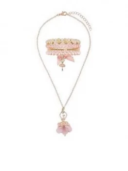 image of Monsoon Girls Valentina Ballerina Pom Necklace & Bracelets Set - Pink